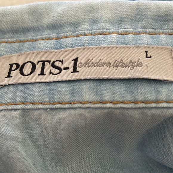 Denim sleeveless chambray lightweight button front short dress or tunic Large - Picture 4 of 14